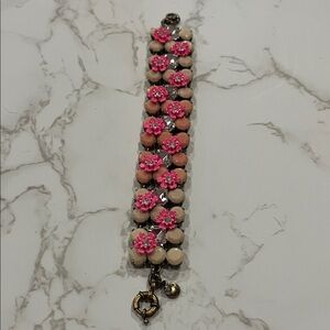 J. Crew Pink and Cream Bracelet with glass stones/metal flowers
